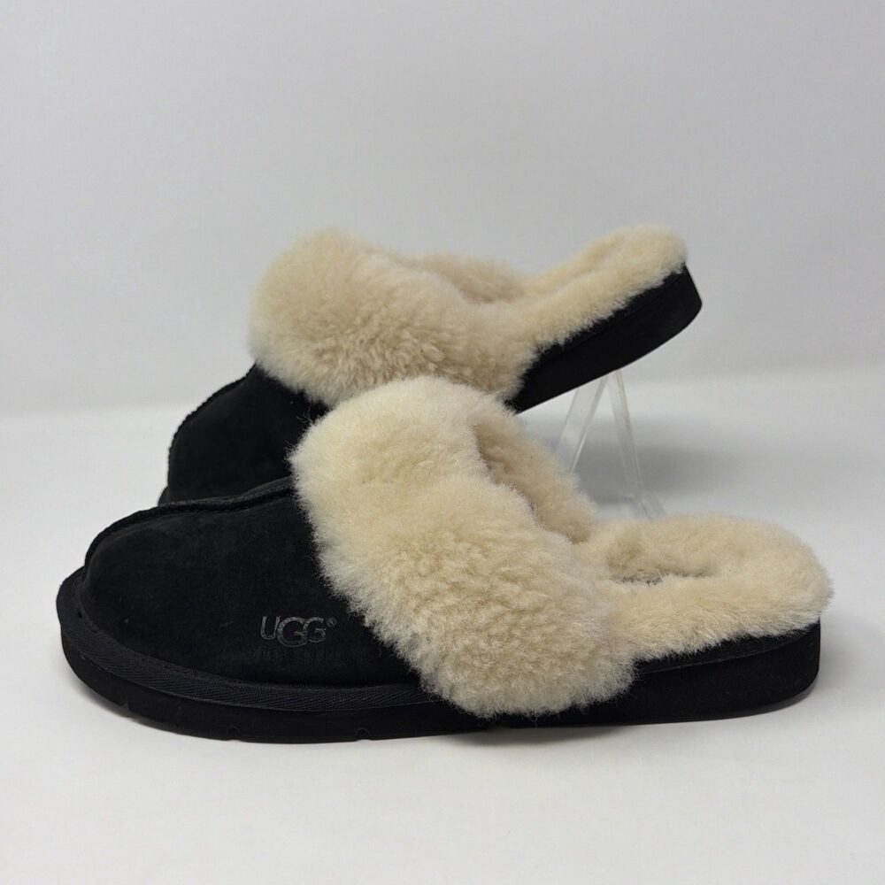 WINTER UGG Australia 5614 Black Suede Sheepskin Slippers Women’s Size 7 Cozy